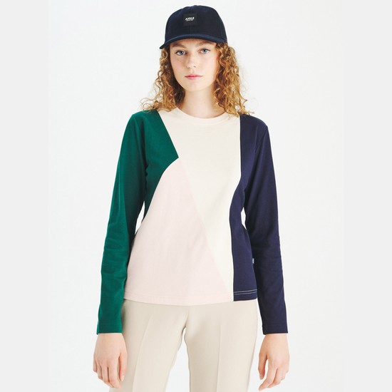 Aigle The Eco-designed, Colour-block Long-sleeved T-shirts Women White/Pink/Green/Navy ZA-05482